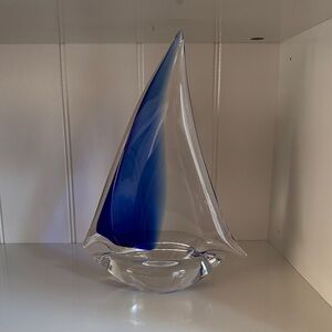 Artistic Blue and Clear Glass Sailboat Ornament
